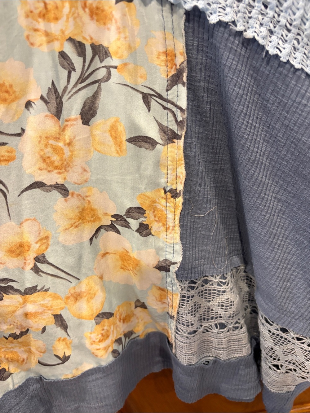 POL Blue Knit & Yellow Floral Patchwork Tunic size small - Picture 4 of 7